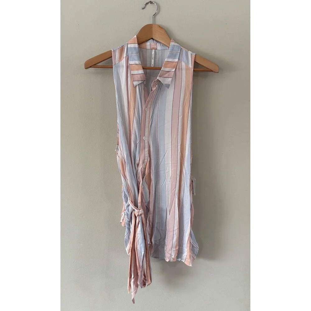 Free People Mackenzie Ivory Pastel Striped Sleeveless Tie Side‎ Wrap Tank Top M